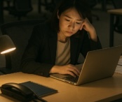残業が過ぎてしまい。毎日の忙殺に苦労している女性20代の画像