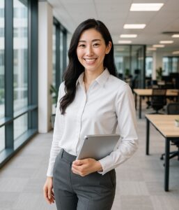 オフィスでパフォーマンスを発揮する女性20代の画像