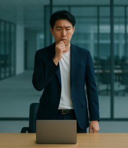 立って悩んでいるエグゼクティブ