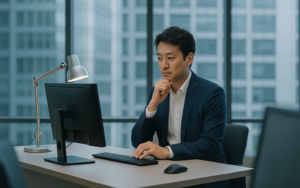 悩める若手社長。エグゼクティブは自らの意志決定にの迷いをなんとかしたいと熟慮中