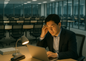 上司が部下のことで頭を悩まししている画像