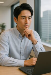 部下を持つと、悩みが増量される。デスクで悩んでいる画像